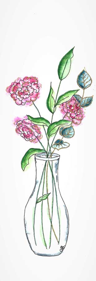 Peonies watercolor in vase 