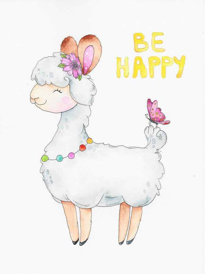 Llama watercolor be happy