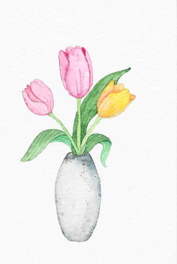 watercolor painting bouquet tulip flower