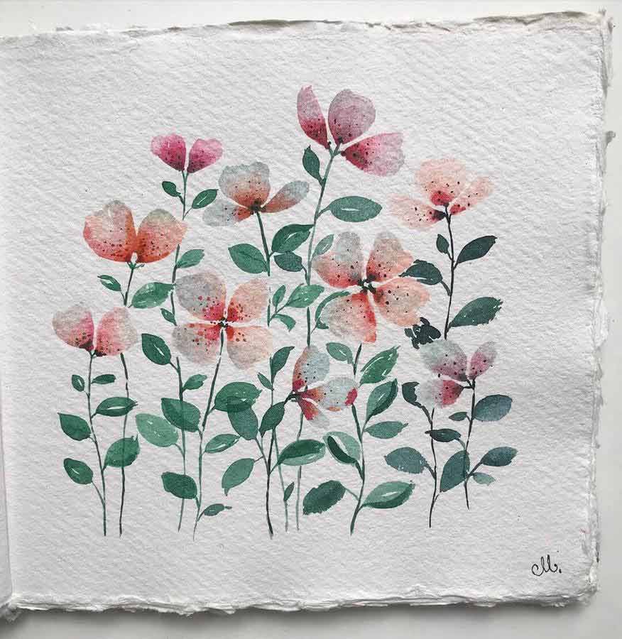 Flowers watercolor painting modern art