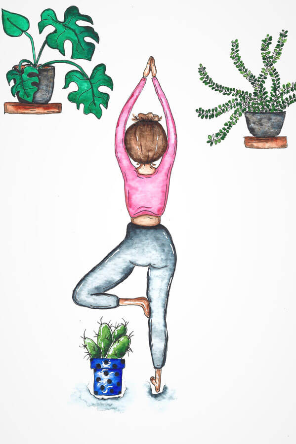 Girl with plants stretching